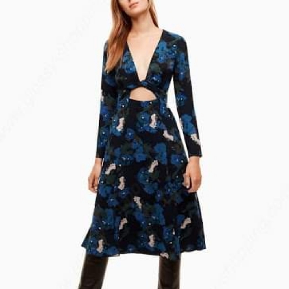 Aritzia Wilfred Black Tie Front Midi Dress